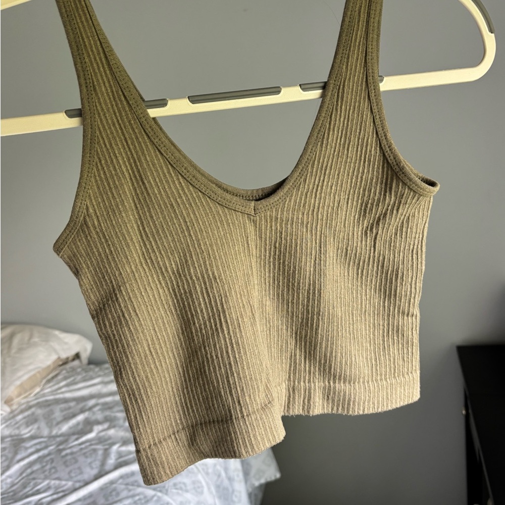 Urban Outfitters Green Ribbed Sleeveless Crop Tank Top